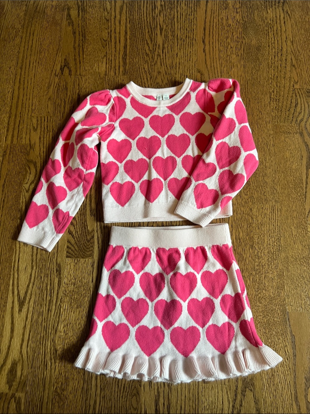 Janie and Jack Pink Heart Knit Sweater + Skirt Set